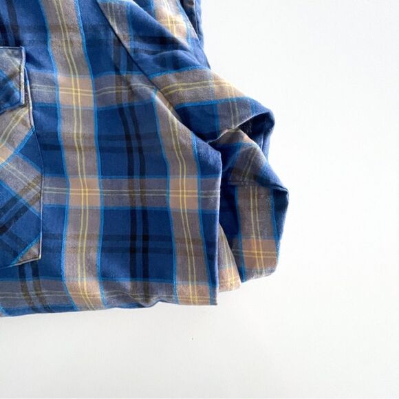 MWG Apparel Western Shirt Men's L Snap-Up Blue Gold Black Plaid Long-Sleeved - Picture 5 of 11